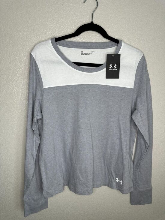Under Armour Tops - Under Armour Shirt Womens Large Gray White Long Sleeve Athletic Loose Fit Logo